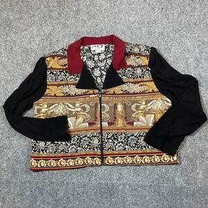Vtg AKF Unstructured Blazer Jacket Top 10 USA 80s 90s Artsy Boroque Tapestry Zip